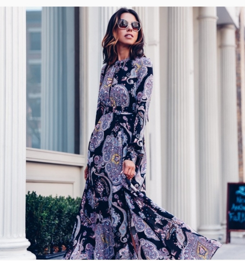 EXPRESS PAISLEY POET SLEEVE MAXI DRESS 0